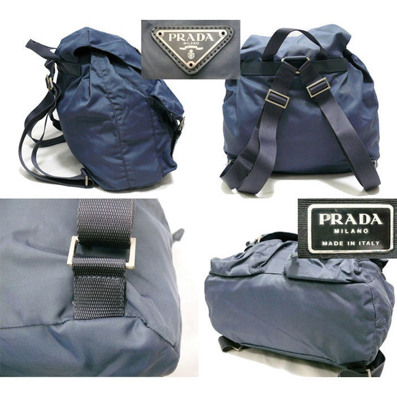 Prada Leather Triangle Backpack Gray Rucksack Plate Blue Nylon - Picture 1 of 3